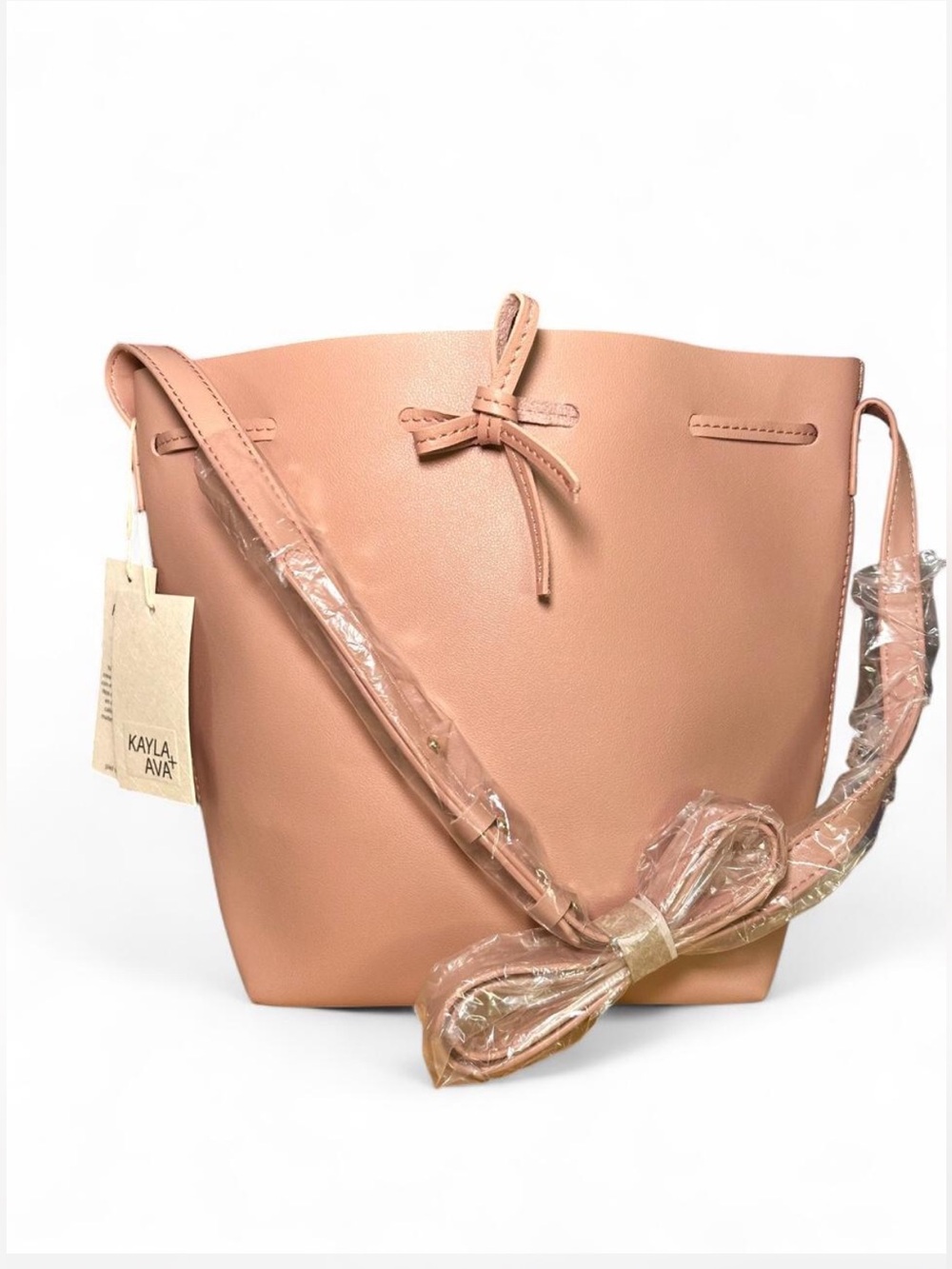NWT: Kayla + Ava Vegan Leather Bow Tie Bucket Bag Blush - Coquette Core